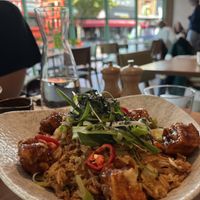 bokkeumbap
kimchi fried rice, crispy fried organic clean bean salt & pepper tofu, crispy shallot, nori  at Mildreds - Kings Cross in North London