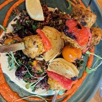 Amba chick'n* kebabs at Mildreds - Kings Cross in North London