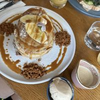 Salted caramel biscoff and banana pancakes with ice cream  at Mildreds - Kings Cross in North London