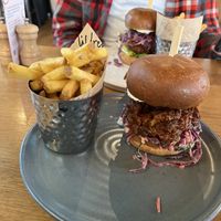 Pulled Pok sandwich & fries  at Mildreds - Kings Cross in North London