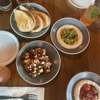 Appetizers: cheese, hummus, potatoes   at Mildreds - Kings Cross in North London