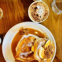 buttermilk pancake double stack: banana biscoff caramel  at Mildreds - Kings Cross in North London