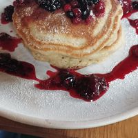 Pancakes with berries (vanilla cream sauce comes on the side) at Mildreds - Kings Cross in North London