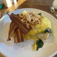 Florentine focaccia with rashers  at Mildreds - Kings Cross in North London