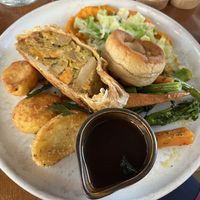 Chick+n leek sweet potato lattice Sunday roast  at Mildreds - Kings Cross in North London