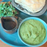 Mushroom ale pie with mushy peas and chips at Mildreds - Kings Cross in North London