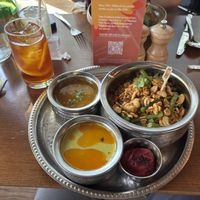 Kiri Hodi Pilau with a Rooibos & Lemon cold tea  at Mildreds - Kings Cross in North London