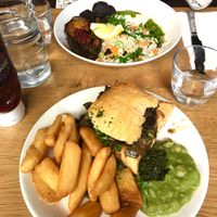 Mushroom and ale pie and Green falafel at Mildreds - Kings Cross in North London