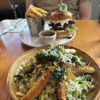Caesar salad and smokey mushroom burgerr   at Mildreds - Kings Cross in North London