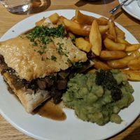 Mushroom and Ale pie, minty mushy peas at Mildreds - Kings Cross in North London