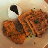 Mock Chicken and Waffles with Mushroom Bourbon Gravy at Mildreds - Kings Cross in North London