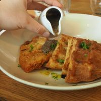 Mock Chicken and Waffles with Mushroom Bourbon Gravy at Mildreds - Kings Cross in North London