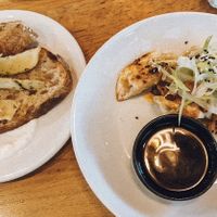 Artichoke crostini & gyoza at Mildreds - Kings Cross in North London