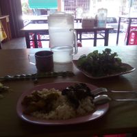 Rice with two toppings 40Baht+free salad+free water at Hongming Vegetarian Food in Krabi