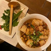 hot and spicy tofu and mushroom pho at Pho in Cambridge