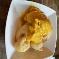 Banana fritters with mango sorbet  at Pho in Cambridge