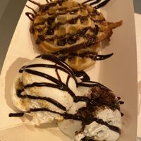 Waffles with banoffee and mint choc chip ice cream    at Yorica in London