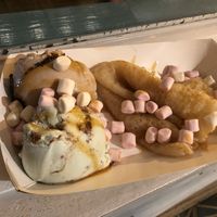 Mint chip and cookies and cream ice cream with marshmallows on a fresh crepe  at Yorica in London