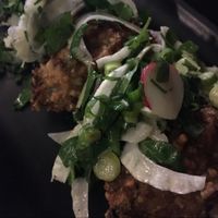 zucchini and buckwheat fritters at Atomica Cafe in Fitzroy