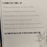 Menú chifa at Seitan Urban Bistro in Lima