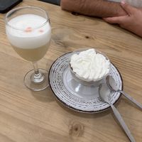 Vegan pisco sour with aquafaba and lemon custard/cake   at Seitan Urban Bistro in Lima