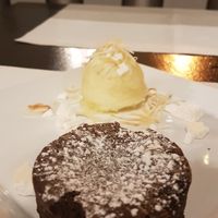 ice cream (which is more like sorbet) and hot chocolate cake at Seitan Urban Bistro in Lima