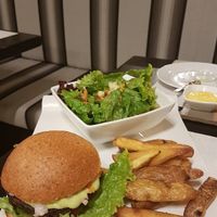 bean burger & fries  at Seitan Urban Bistro in Lima
