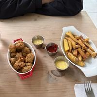 popcorn seitan and side of fries  at Seitan Urban Bistro in Lima