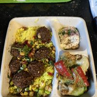 Aerial View of Vegan-Friendly Falafel Plate w/Hummus 🤤  at Dish N' Dash in Fremont