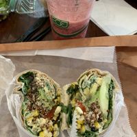 Vegan Protein Power Wrap and Berry, Berry Smoothie  at Batata Cafe in Northport