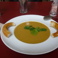 Lentil soup with pretzel parts at ElbFaire in Hamburg