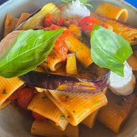 Pasta with eggplant at MADENITALY in Copenhagen