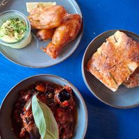 Fritto Miso (upper left plate), Foccacia, Caponata at MADENITALY in Copenhagen