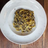 Pasta of the day. Fresh made tagliatelle with creamy mushrooms at MADENITALY in Copenhagen