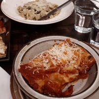 Mushroom pasta at the back, lasagne at the front! at MADENITALY in Copenhagen