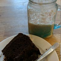 Vegan cake and almond milkshake at Beehive in West London