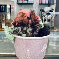 What could. be better than a cup of strawberry, mint chocolate chip, and dark chocolate?  at Fabio Lupi in Cascais