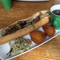 Vegan hot dog with roasties at The Peacock in Nottingham