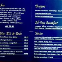 Menu as of Sept 2016 at The Peacock in Nottingham