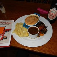 savoury pie, mustard mash, roast veg and gravy at The Peacock in Nottingham