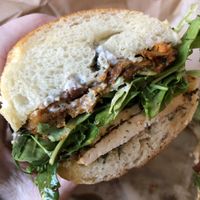 Michael King with yam mash and dry rubbed tofu  at The Other Coast Cafe in Seattle