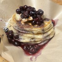 Griddle cakes with PB, blueberries, grilled banana   at A Broken Angel - Food Cart + Catering in Bend