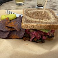 The Reuby Sandwich - Grilled portobello, our small-batch sauerkraut, & special dressing on house-baked rye.  at A Broken Angel - Food Cart + Catering in Bend