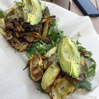 Mushroom artichoke tostadas  at A Broken Angel - Food Cart + Catering in Bend