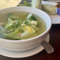 Mixed greens soup and fresh rolls  at Green Leaves in Los Angeles