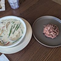 Green curry with rice at Green Leaves in Los Angeles
