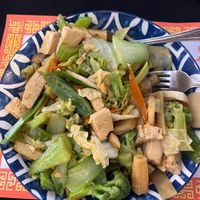 Vegetable Bowl with steamed tofu fresh mixed vegetables.  at Merry Go Round in Lone Pine