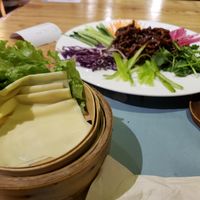 Jing Jiang Su Rou (Chinese shredded "meat" tacos with tofu skin) 京酱素丝 at SUHU 素虎 - Fulllink Plaza in Beijing