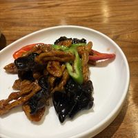 Wheat gluten with peppers and mushrooms  at Ye Bo Zhai in Beijing