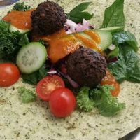 Wrap with fried black bean nuggets, vegan feta cheese and BBQ sauce at Leaf Food in Mannheim